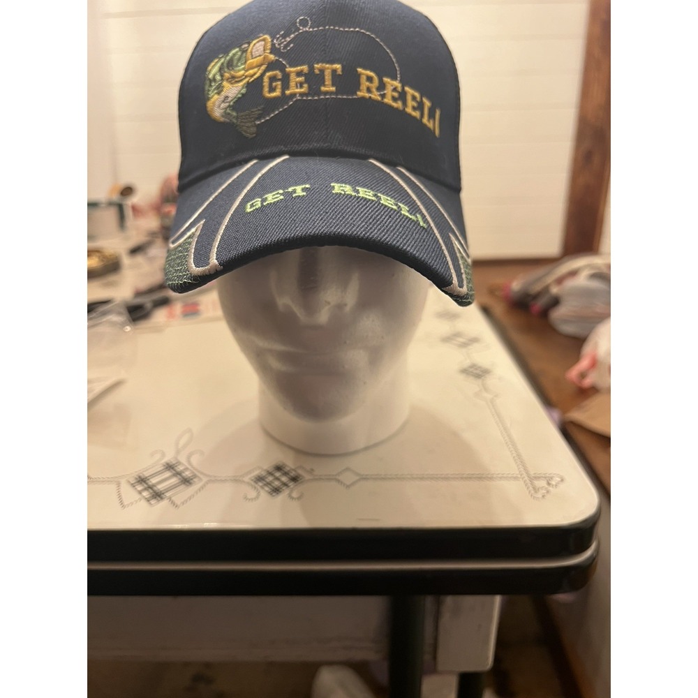 GET REEL NavyBlue Fishing Trucker Baseball Snapback Adjustable Cap NWOT Nautical